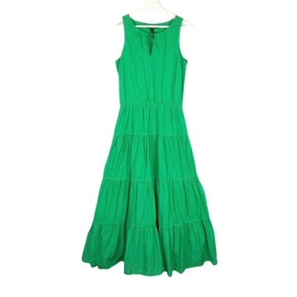 slim fit dress slacks Lots to Love Kelly Green Smocked Flutter Sleeve Tiered Midi Dress Medium